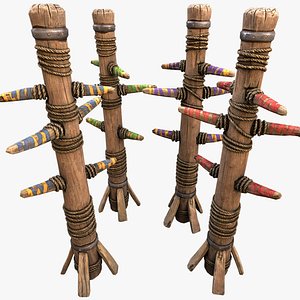 3D model Medieval Wooden Fighting Dummy Furniture Training Camp
