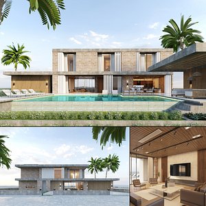 Modern Stone Villa Exterior and Interior 3D model