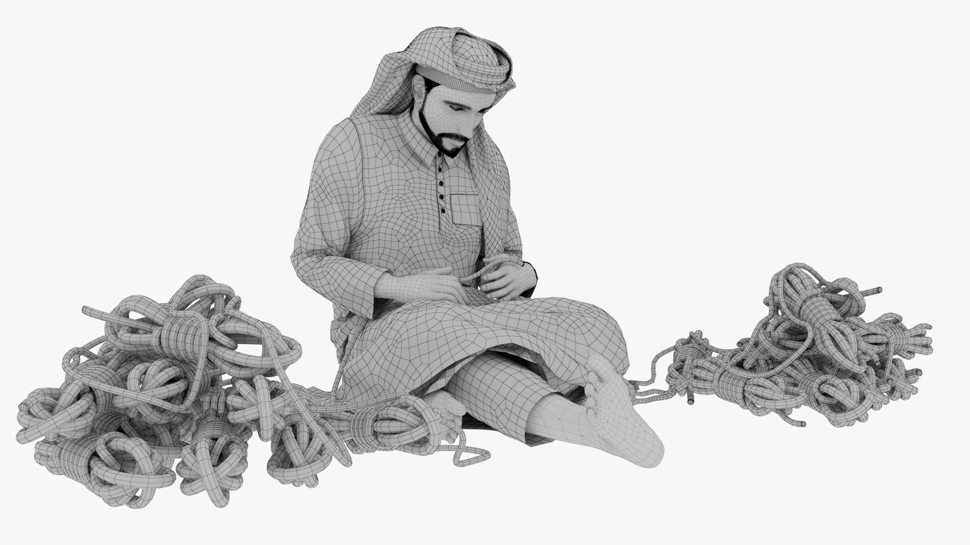 Arab Man Making Rope 3D - TurboSquid 2186704