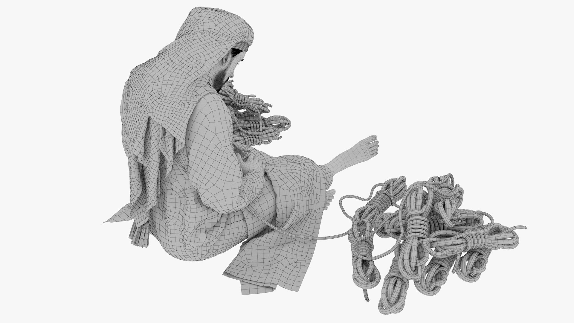 Arab Man Making Rope 3D - TurboSquid 2186704