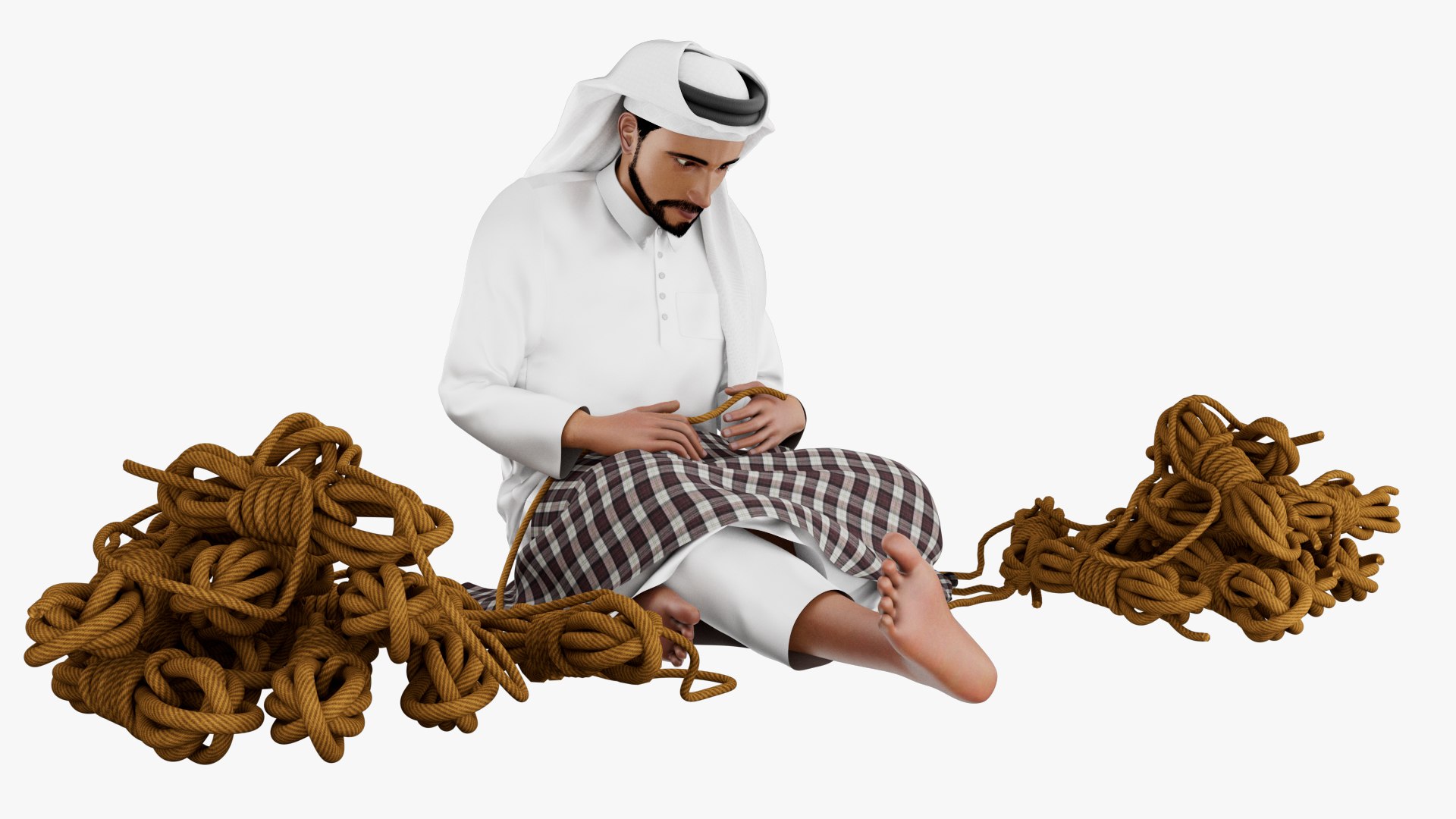 Arab Man Making Rope 3D - TurboSquid 2186704
