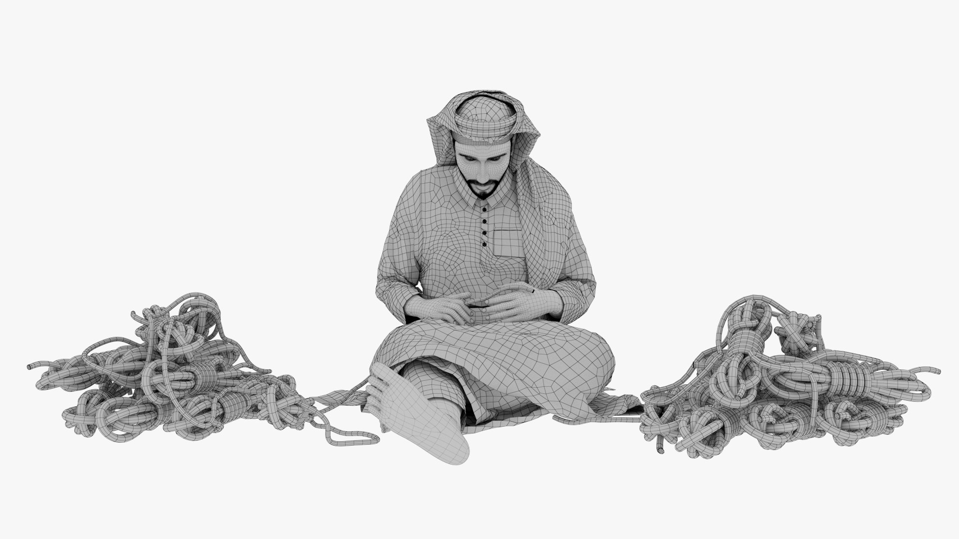 Arab Man Making Rope 3D - TurboSquid 2186704