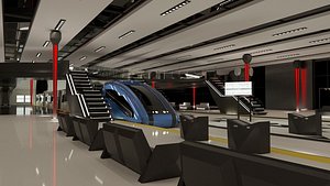 3D futuristic train station