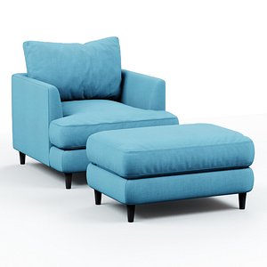 3D armchair pouf blue cloth