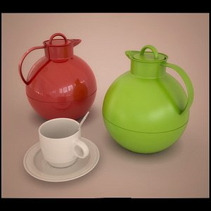 coffeepot cup spoon 3d model