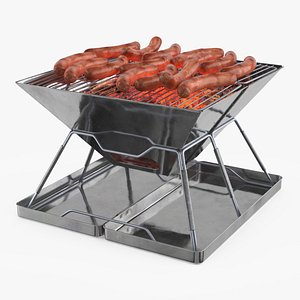 3D Portable BBQ Grill with Food model