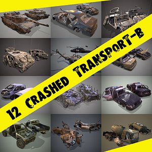 Pack of wrecked cars Low-poly