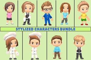 3D model Royalty Restaurant Stylized Characters Bundle