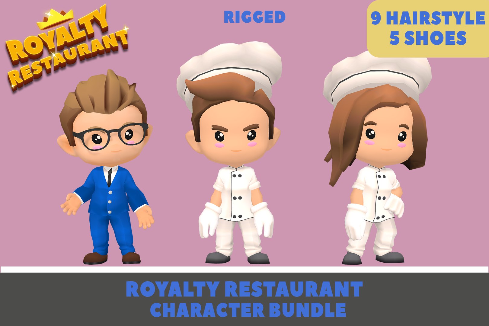 3D Model Royalty Restaurant Stylized Characters Bundle - TurboSquid 2277240