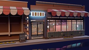 Low Poly Game Store with Tournament Arena Card Shop and Arcade Pack