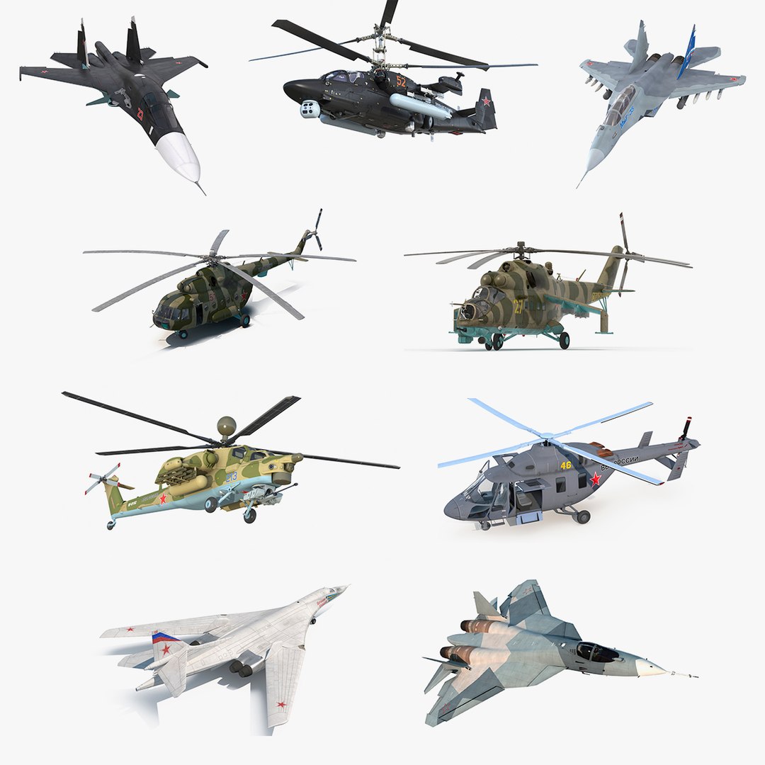 Rigged Russian Military Aircrafts 3D Models Collection 3D model preview