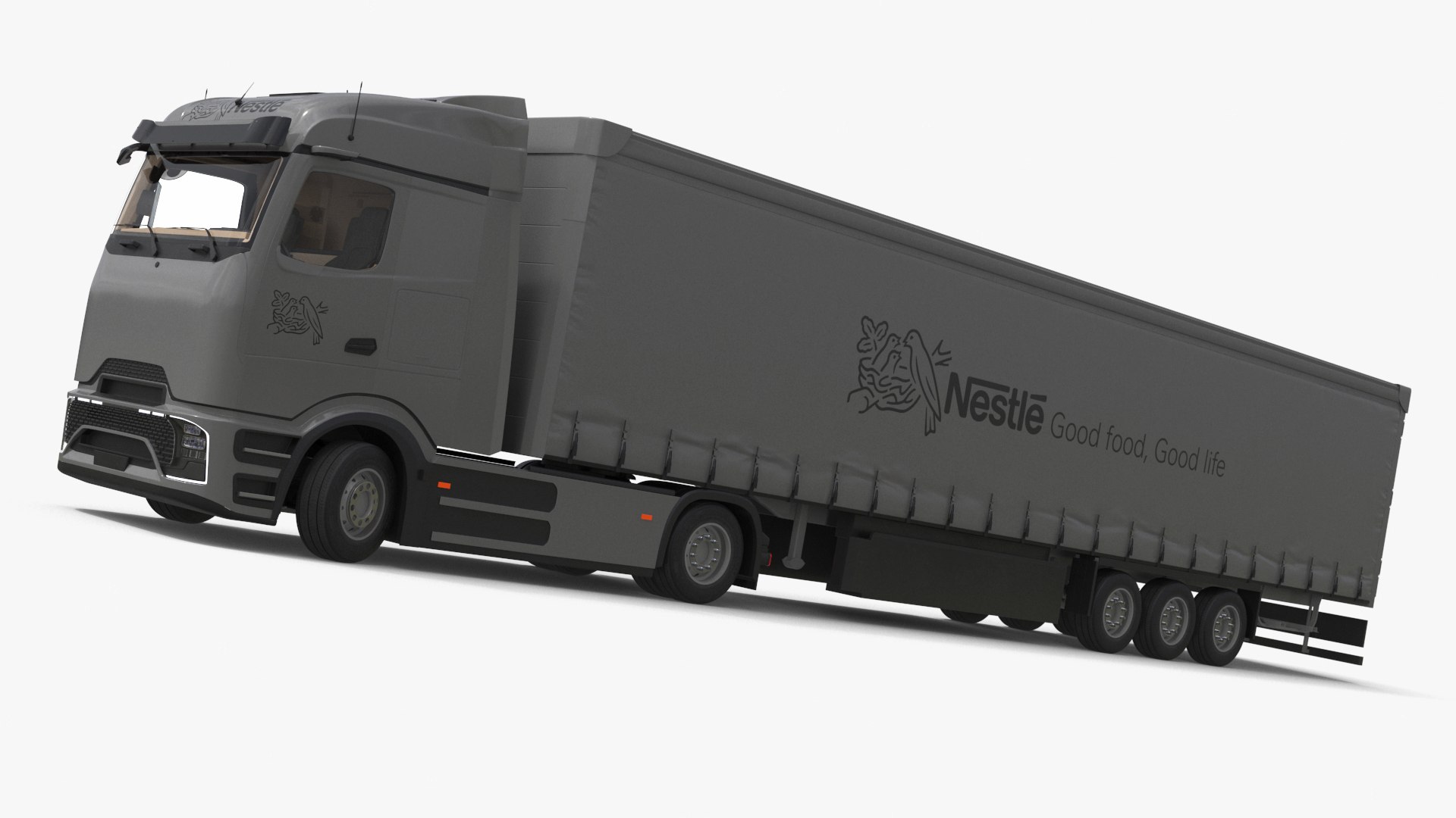 Nestle Electric Truck with Trailer Rigged 3D model preview