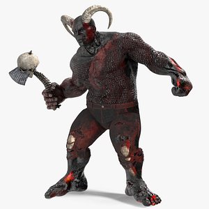 Demon Character with Hellish Hatchet Rigged for Maya 3D model