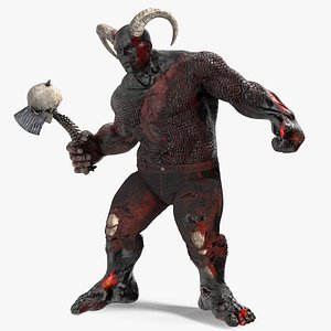 Demon Character with Hellish Hatchet Rigged for Maya