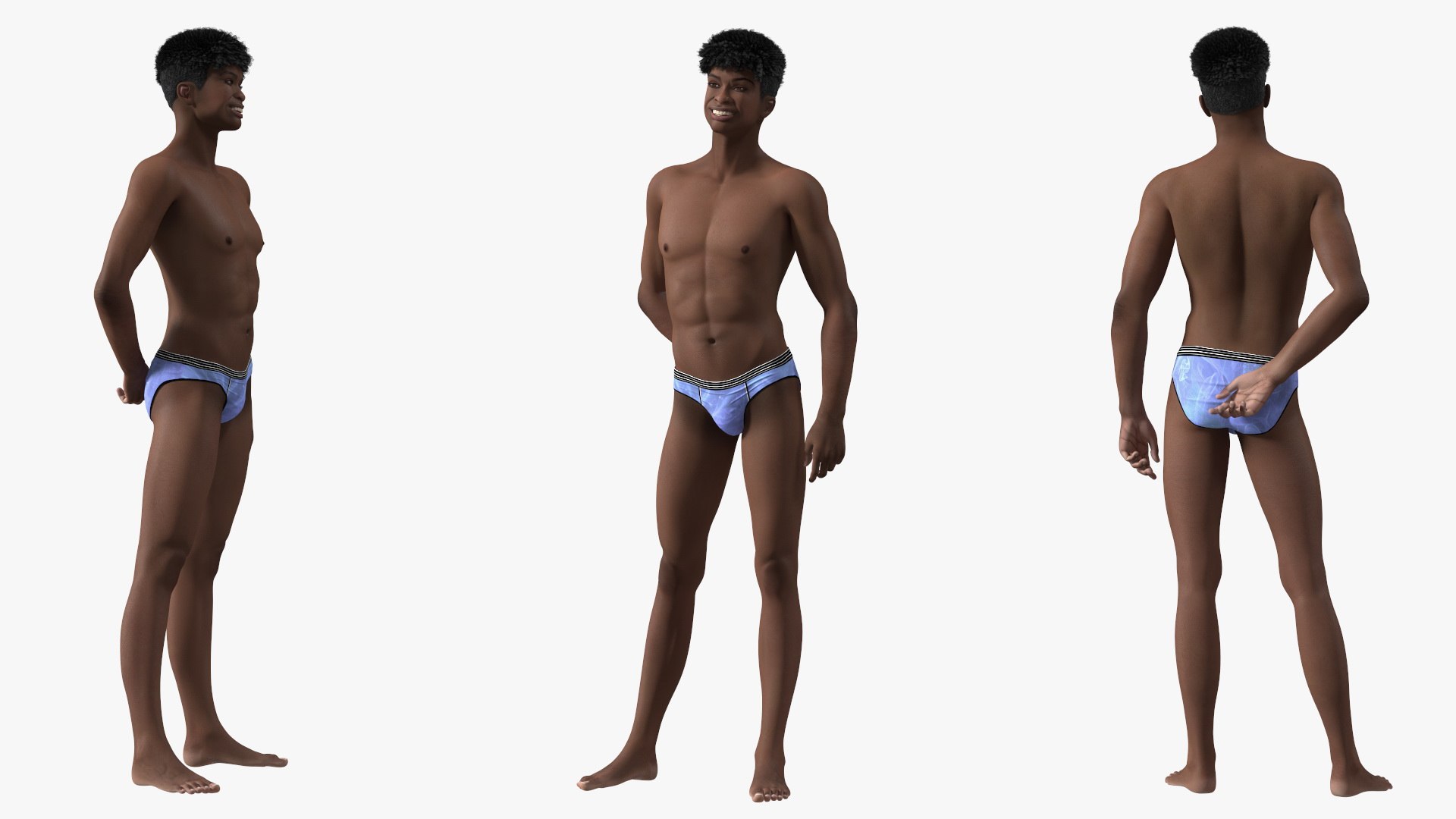 Dark Skin Young Man Smiling Pose 3D model preview