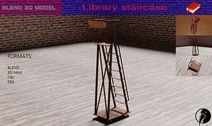 Library staircase Low-poly 3D model 3D