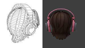 Stylized Character Head with Brown Hair and Headphones