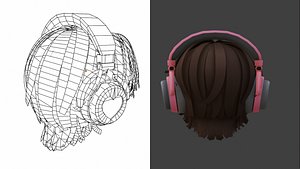 Stylized Character Head with Brown Hair and Headphones