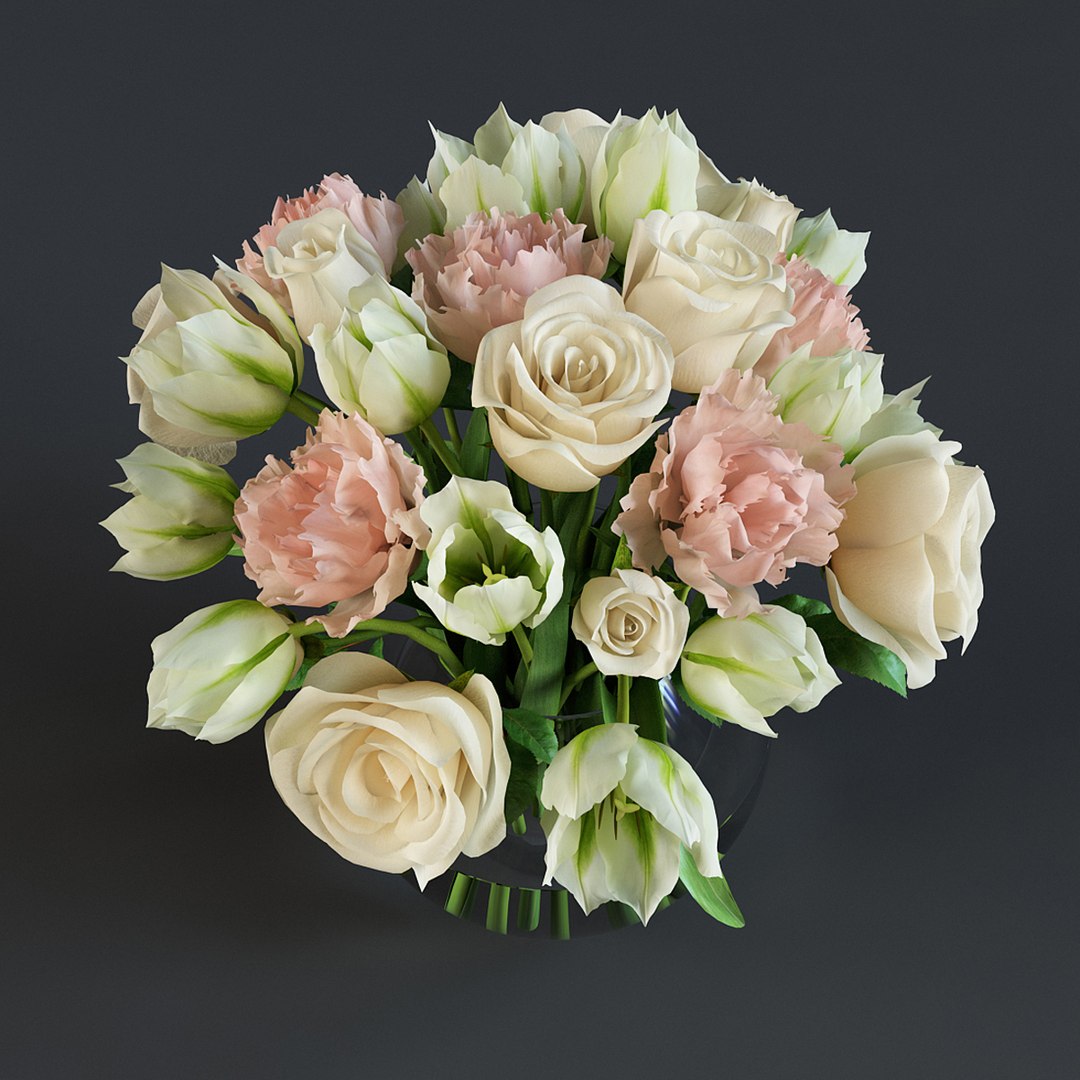 bouquet roses tulips 3d model