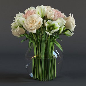 bouquet roses tulips 3d model