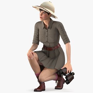 women safari costume crouching 3D model