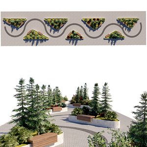 3D Modern Urban Plaza Planter Set