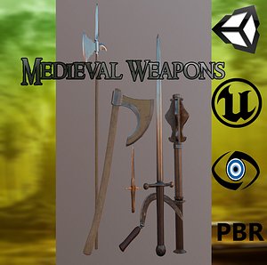 pack meele weapons medieval axe 3d model