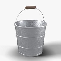 Galvanized Steel Bucket with Wire Bail and Wooden Grip - Farm Prop