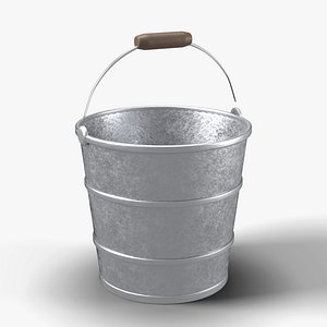 Galvanized Steel Bucket with Wire Bail and Wooden Grip - Farm Prop