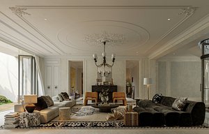 3D model Luxurious villa living room and office  room
