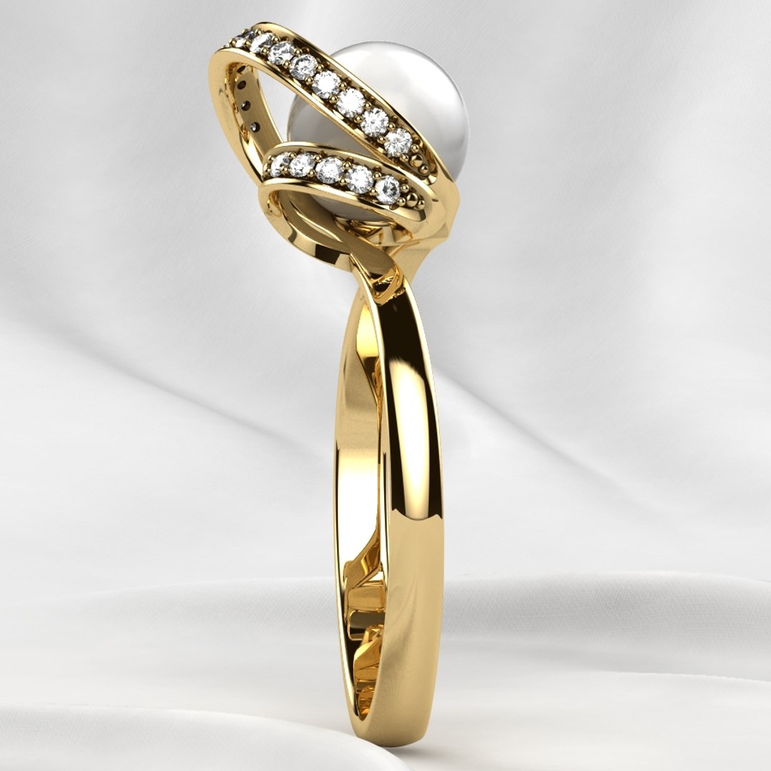 3D 7mm Pearl Low Weight Fashion Gold Ring Model - TurboSquid 1883155