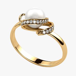 3D 7mm Pearl Low Weight Fashion Gold Ring model