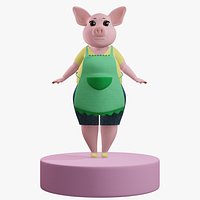 Cartoon Pig Mom with Apron Rigged