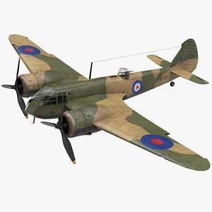 British Light Bomber Aircraft Bristol Blenheim Rigged 3D Model