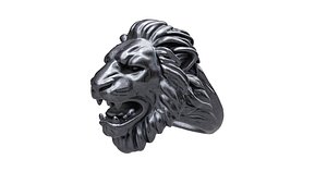 3D Fierce Roaring Lion Statement Ring