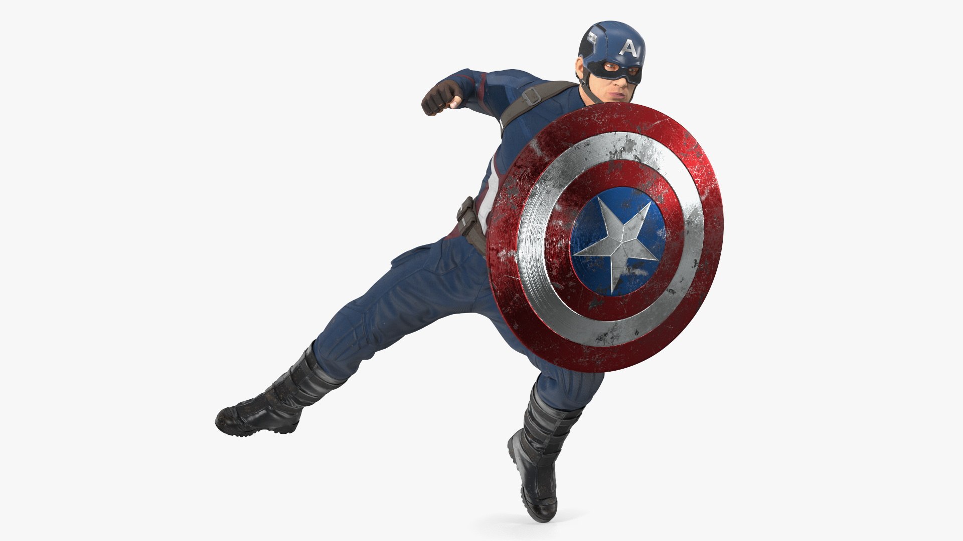 Captain America Attack Pose in Shabby Suit 3D model preview