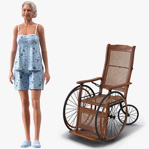 3D Rigged Elderly Woman with Wheelchair Collection for Modo