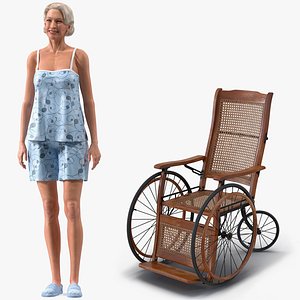 Rigged Elderly Woman with Wheelchair Collection for Modo