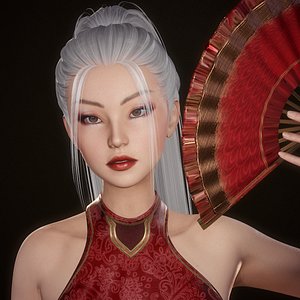 Lady With Fans Low-poly 3D model model