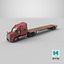 3D Generic Used Semi Truck with Flatbed Trailer