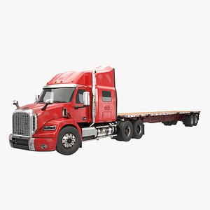 3D Generic Used Semi Truck with Flatbed Trailer