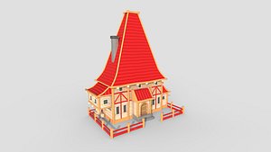 3D Medieval Building A04 Cartoon Red - Scenery Backdrop House