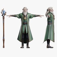 Stylized Elven Character - Archmage Low-poly 3D model