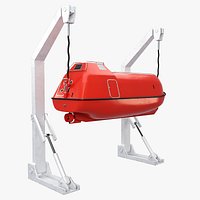 3D Lifeboat with Davit Crane System   Marine Rescue Vessel Model