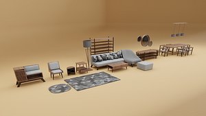 3D Wooden Living Room Asset model