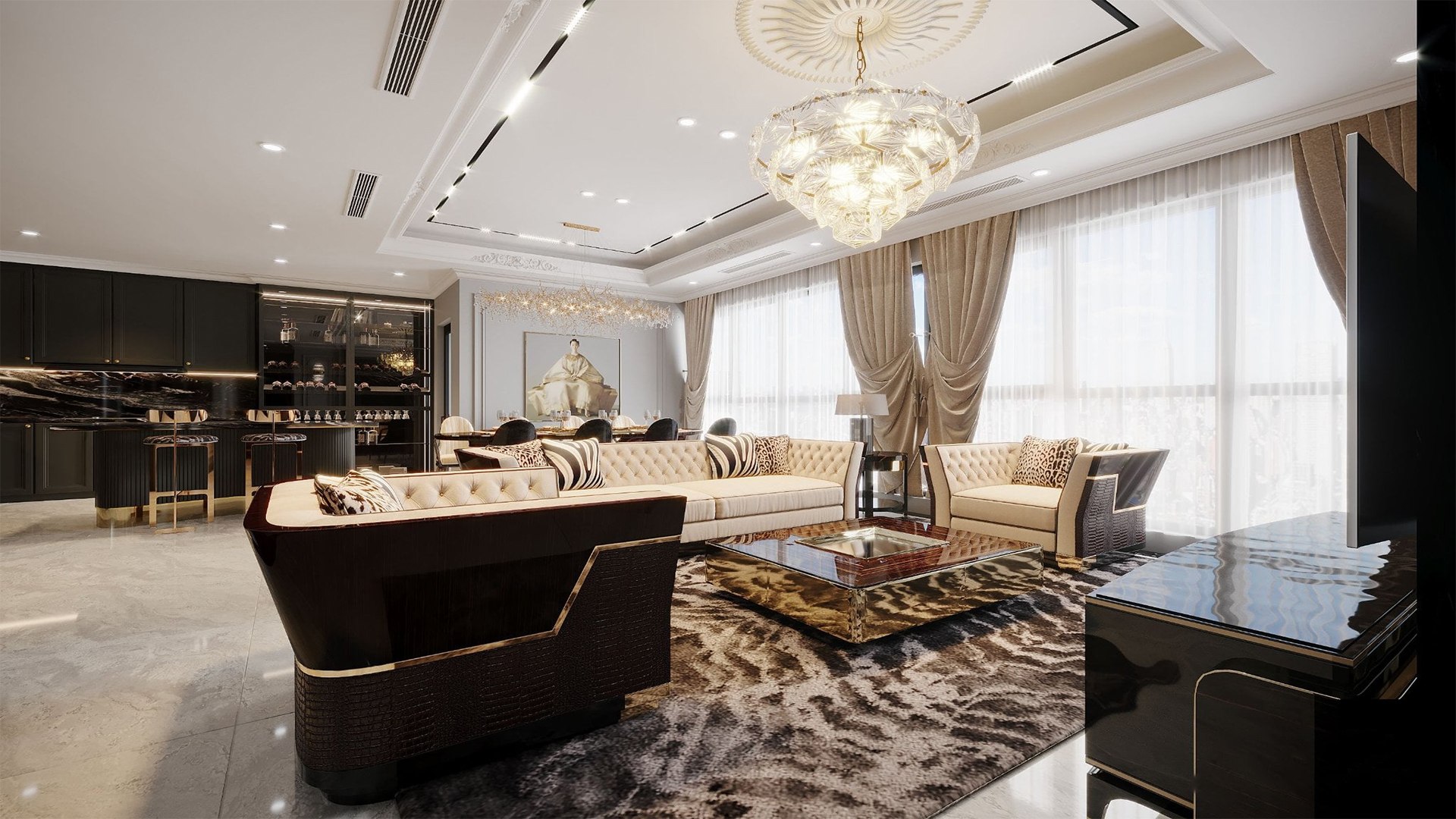 Golden Opulence - Living Kitchen Dining - Apartment - Sneechvn - MAX ...