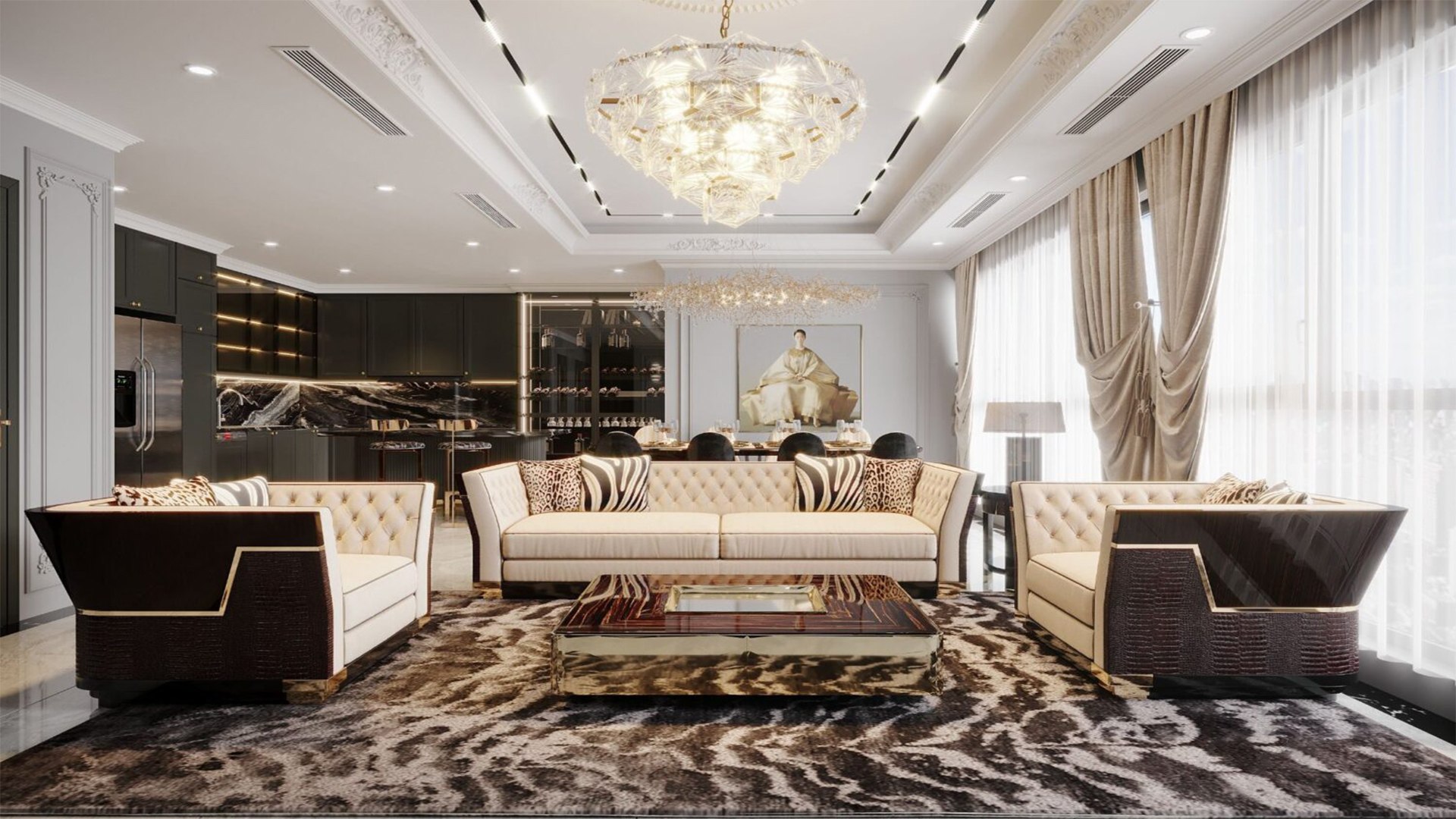 Golden Opulence Living Kitchen Dining Apartment Sneechvn Photo Inspiration