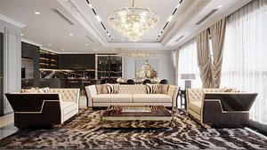 Golden Opulence - Living Kitchen Dining - Apartment - Sneechvn - MAX FBX OBJ SKP Simlab DAE Blender