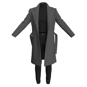 3D Women Coat Top and Jeans Outfit model