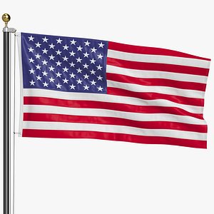 USA Flag on High Flagpole 3D